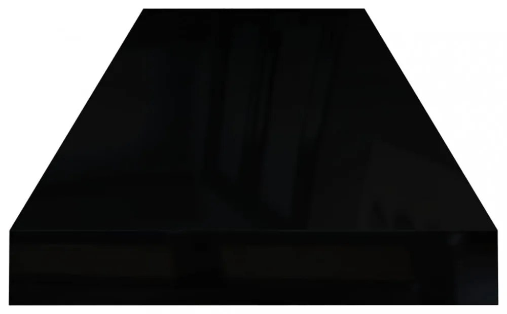 2 db magasfényű fekete MDF lebegő fali polc 80 x 23,5 x 3,8 cm