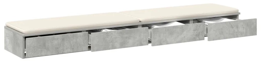 Ágy Fiókok Beton Szürke 180x36,5x16,5 cm Műanyag Fa