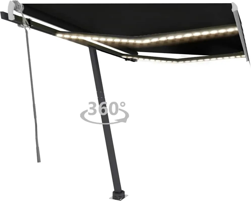vidaXL antracitszürke kézzel kihúzható LED-es napellenző 350 x 250 cm