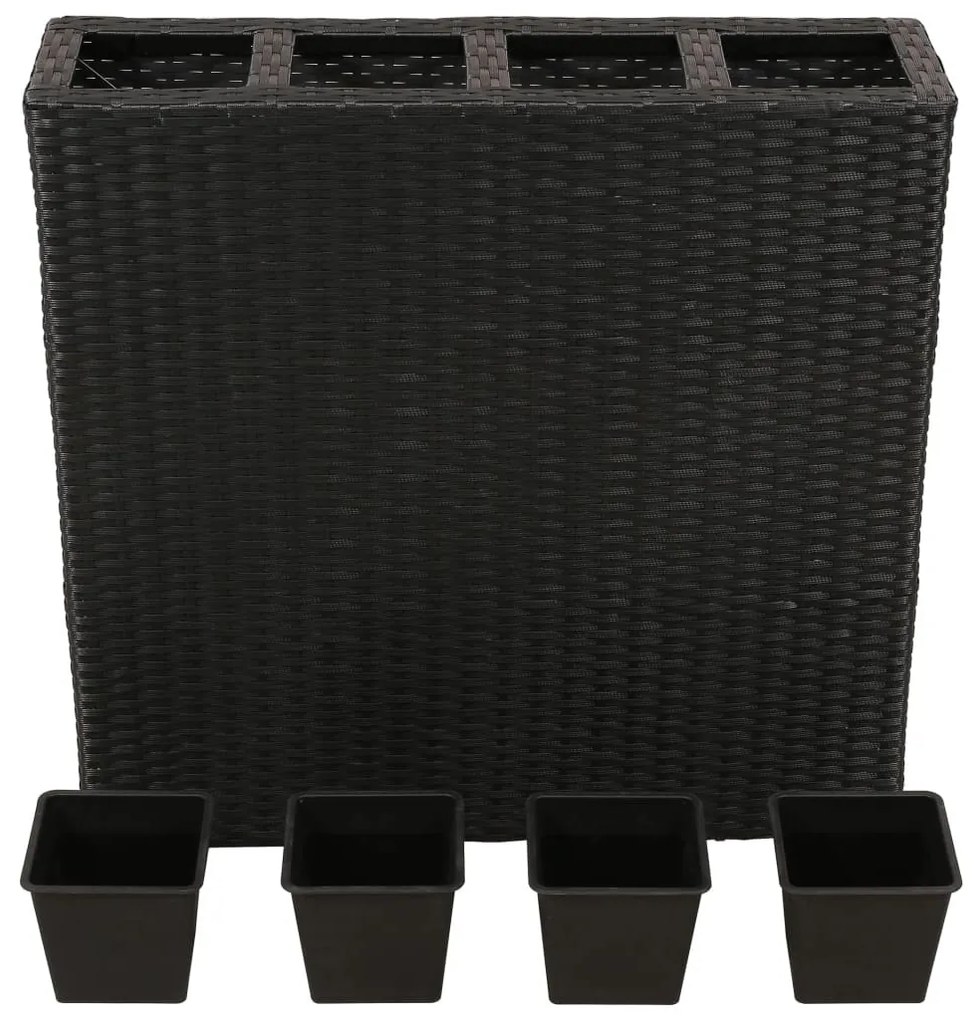 Fekete polyrattan kerti magaságyás 4 kaspóval