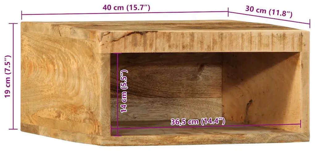 tömör nyers mangófa falra szerelhető TV-szekrény 40x30x19 cm