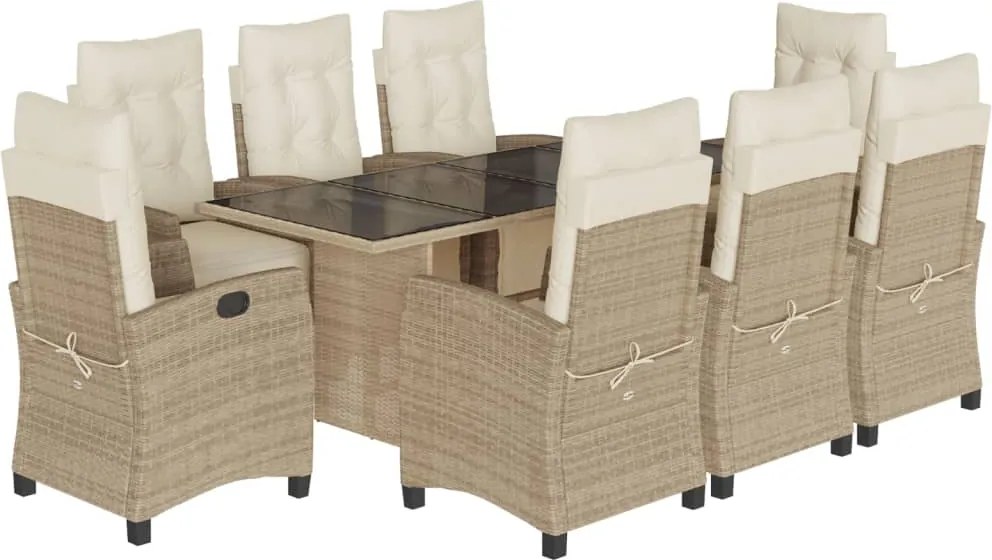 vidaXL 9 részes bézs polyrattan kerti étkezőgarnitúra párnákkal
