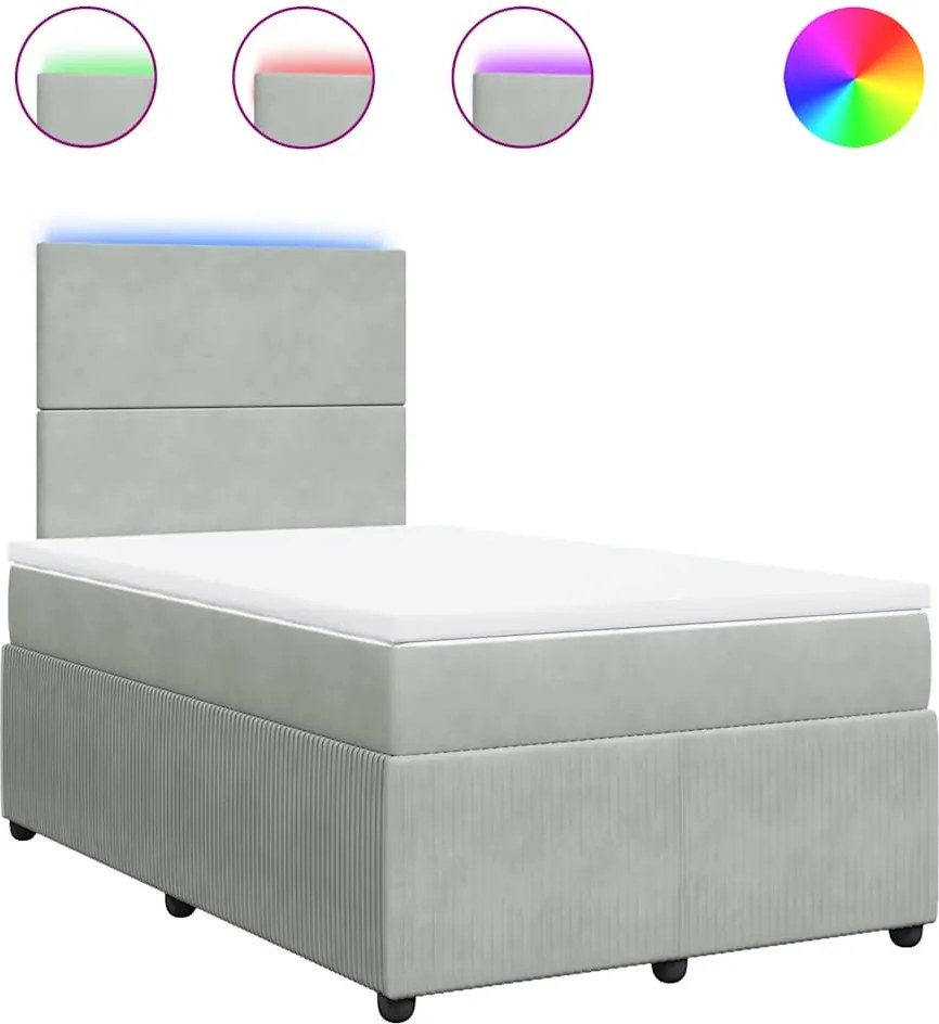 vidaXL világosszürke bársony rugós ágy matraccal 120 x 190 cm