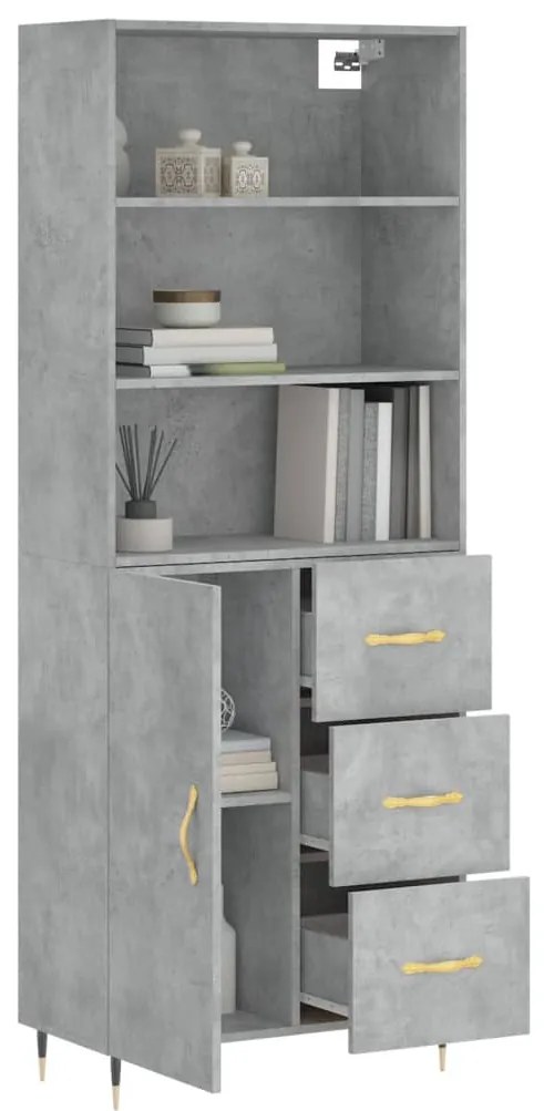 betonszürke szerelt fa magasszekrény 69,5 x 34 x 180 cm