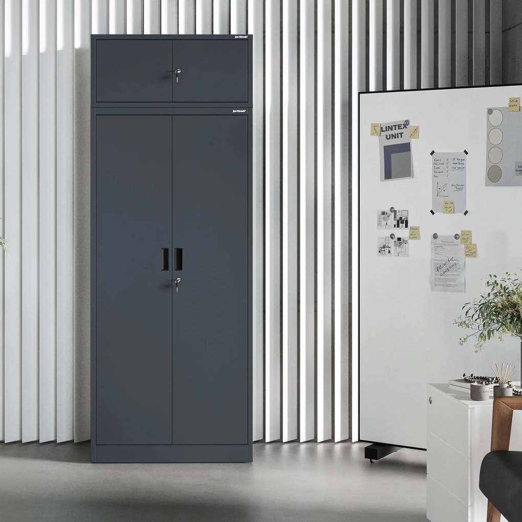 4 polcos fém irodai szekrény, antracit, 1750x800x400 mm: JAN Compact