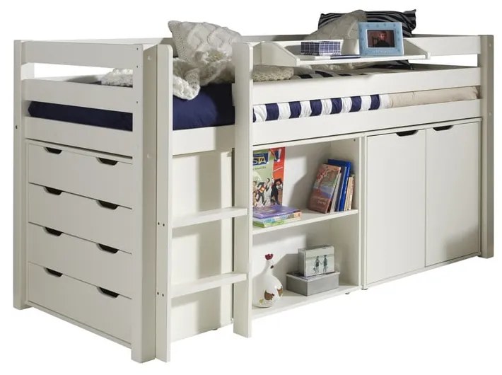 Fehér magasított borovi fenyő gyerekágy 90x200 cm PINO – Vipack