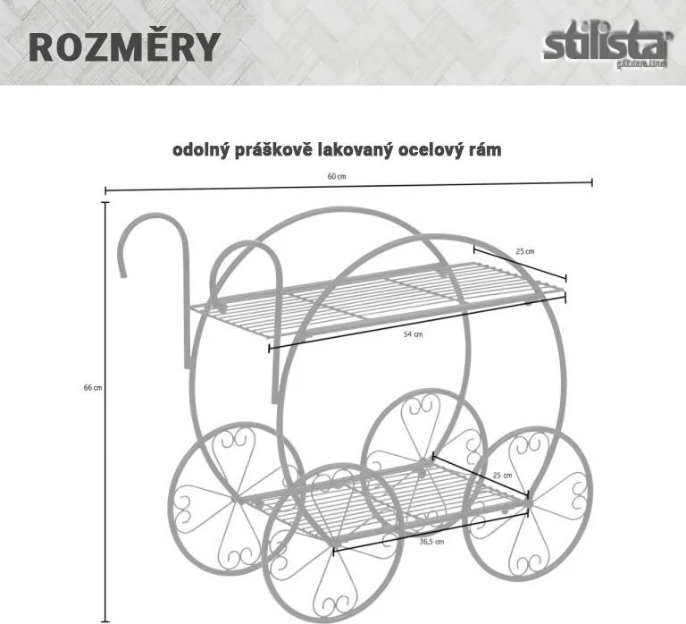 STILISTA Virágcserép állvány kocsi 66 x 60 x 28 cm acél
