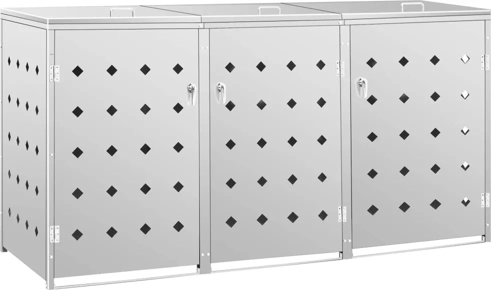 vidaXL rozsdamentes acél tároló három gurulós szemeteskukához 240 L