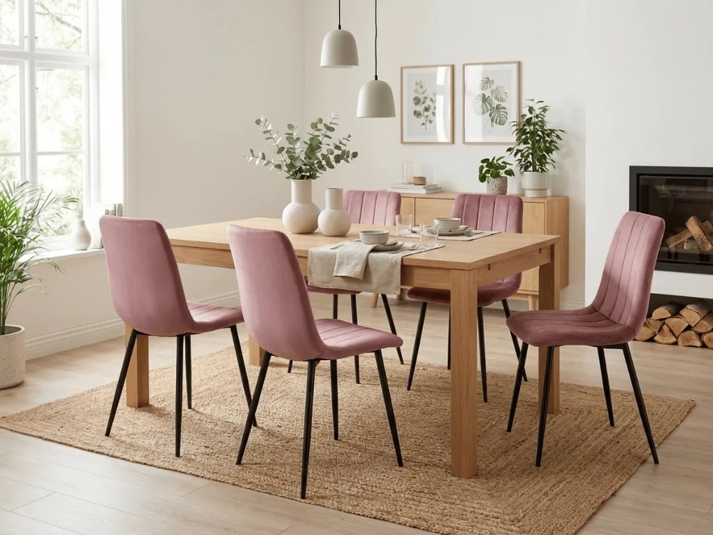 Rózsaszín étkezőszék LAVA bársony fekete lábakkal