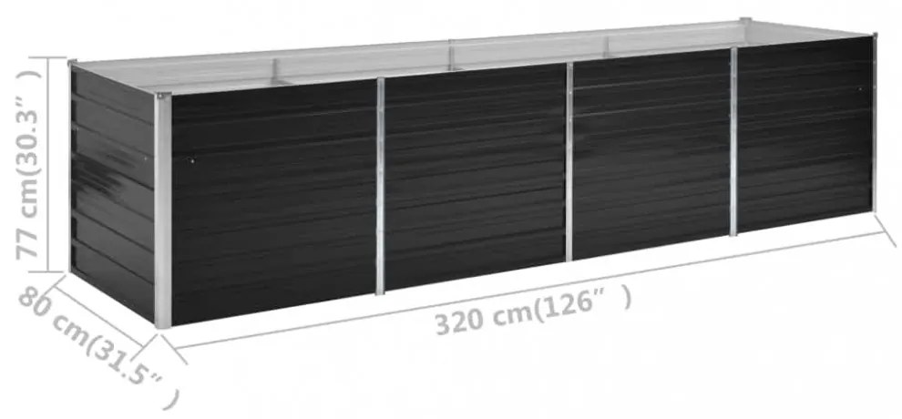 antracitszürke horganyzott acél kerti magaságyás 320x80x77 cm