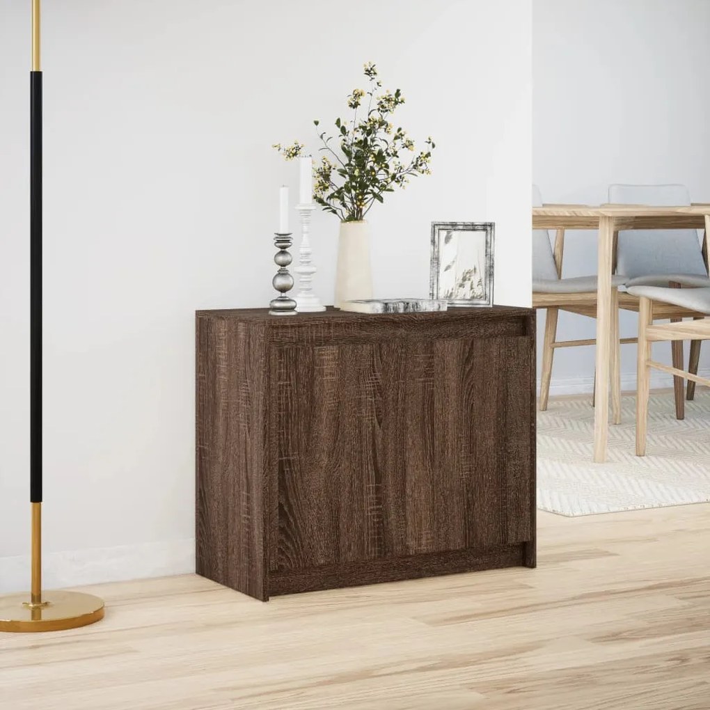 barna tölgy színű szerelt fa tálalószekrény LED-del 72x34x61 cm