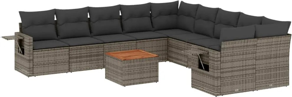 vidaXL 11 részes szürke polyrattan kerti ülőgarnitúra párnákkal