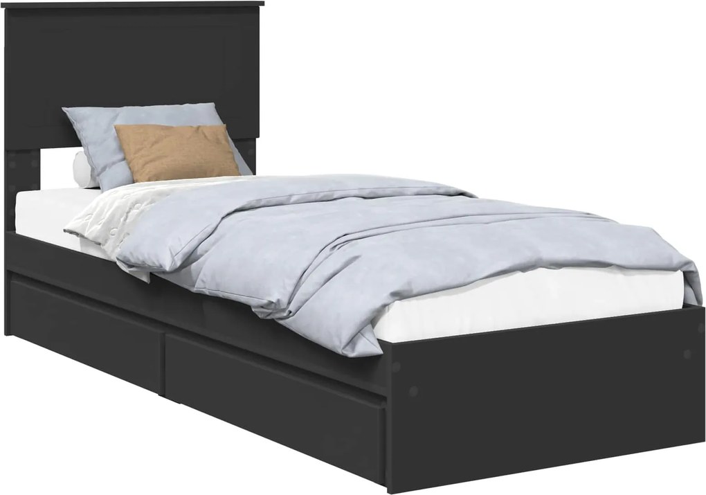vidaXL Tárolós Ágy fejtámlával fiókkal Fekete 75 x 190 cm Faanyag