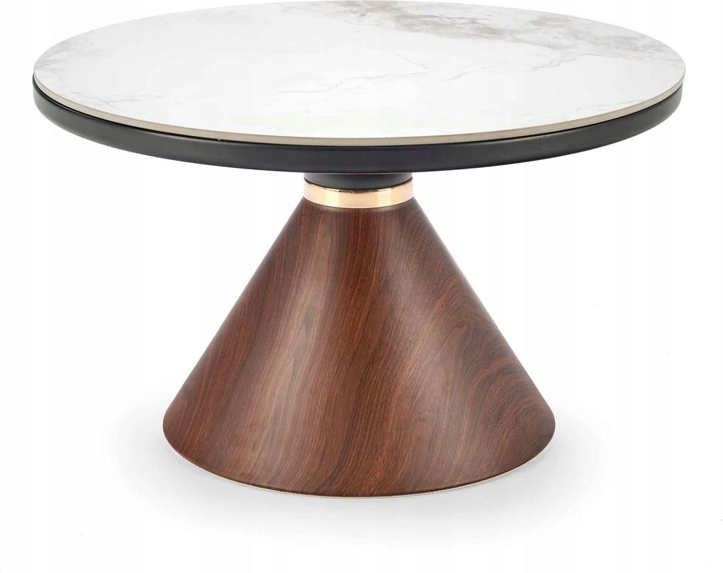 Dohányzóasztal kerek fehér márvány dió arany pad nappali Genesis