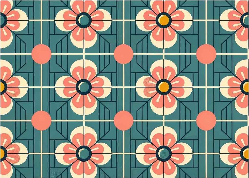 Kép - Retro virágminta (70x50 cm)
