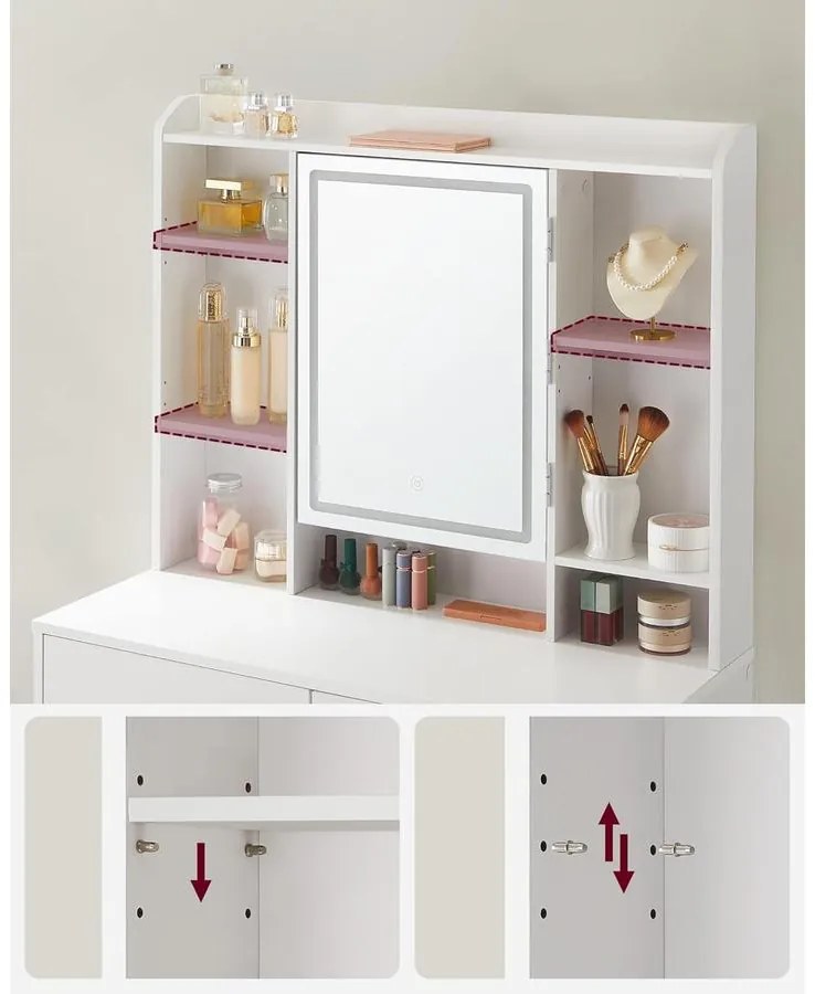 Fésülködőasztal LED világítással, fehér