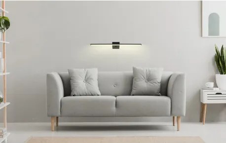 Globo 41922B Fekete fém fali lámpa, matt fekete alumínium, fehér műanyag, billenőkapcsoló elem, SZxM:615x37mm, Mélység: 110mm, LED 12W 230V, 1330lm forrás, 590lm kimenet, 4000K