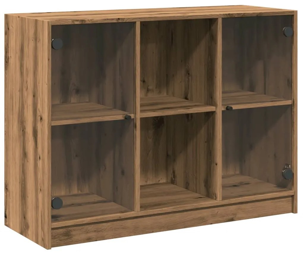 kézműves tölgy színű szerelt fa tálalószekrény 102x37x75,5 cm