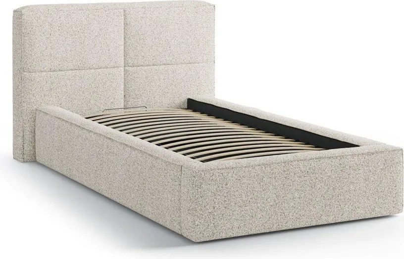 Bézs kárpitozott ágyneműtartós egyszemélyes ágy ágyráccsal 90x200 cm Darren – Micadoni
