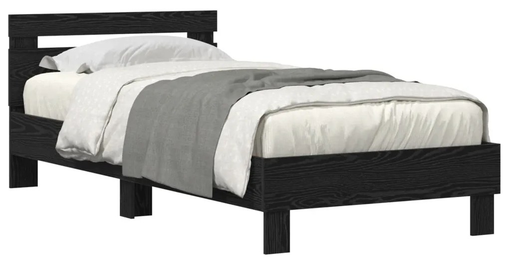 Ágykeret LED -es lámpákkal Musta tammi 75 x 190 cm Faanyag