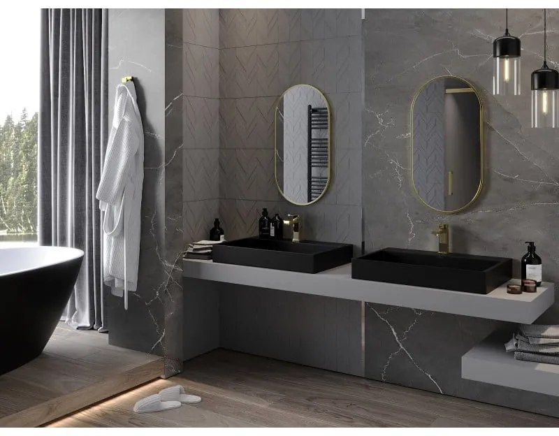 Mexen Loft, ovális fürdőszobai tükör 75 x 40 cm, keret színe arany fényes, 9851-075-040-000-50