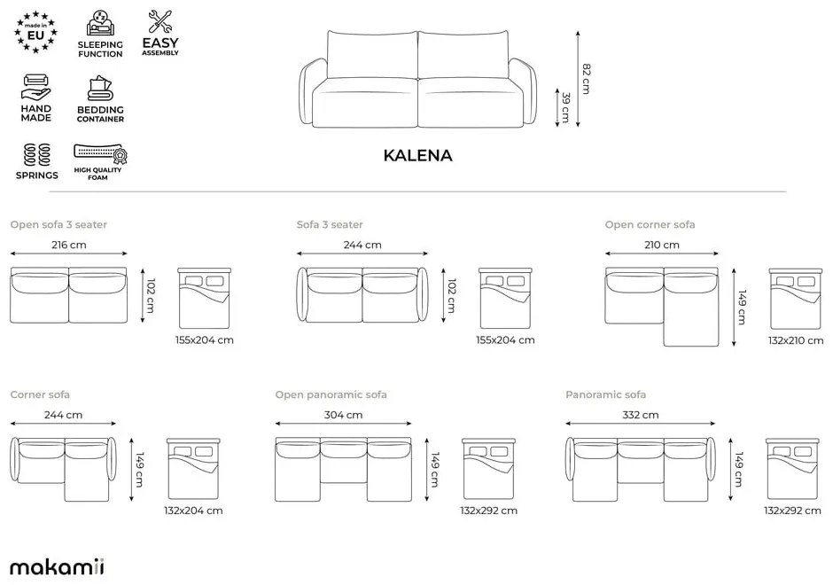 Narancssárga kinyitható-tárolóhelyes kanapé 216 cm Kalena – Makamii