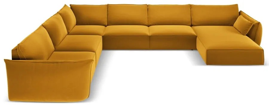 Mustársárga bársony sarokkanapé (bal oldali-U alakú) Vanda – Mazzini Sofas