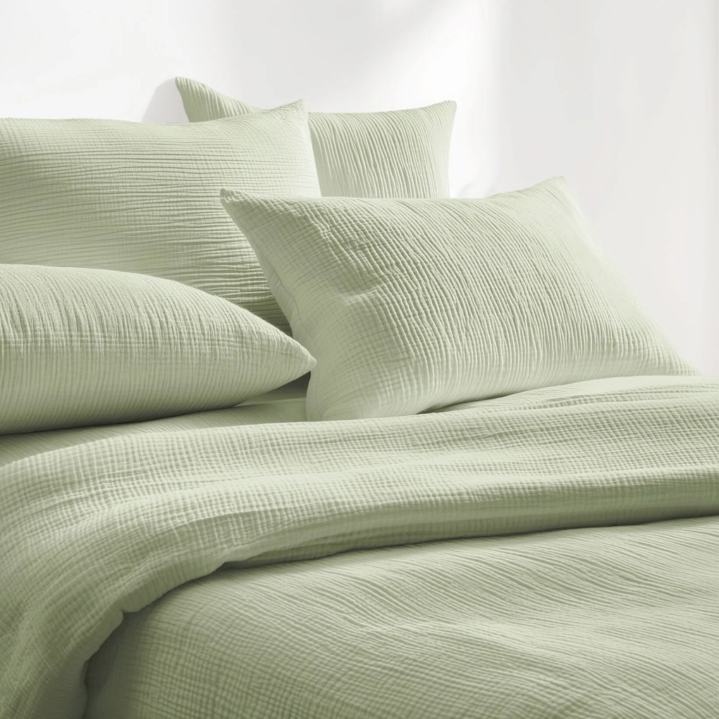 Goldea muszlin ágyneműhuzat – világos zsályaszínű 240 x 220 és 2db 70 x 90 cm