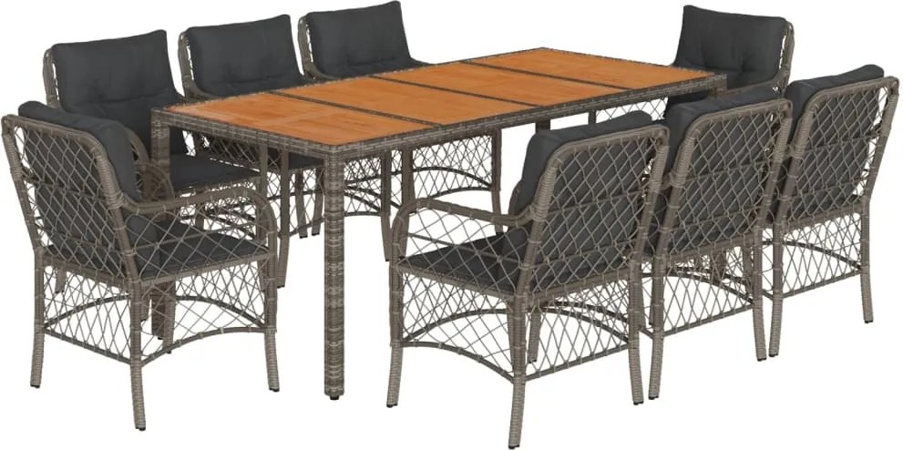 vidaXL 9 részes szürke polyrattan kerti étkezőgarnitúra párnával