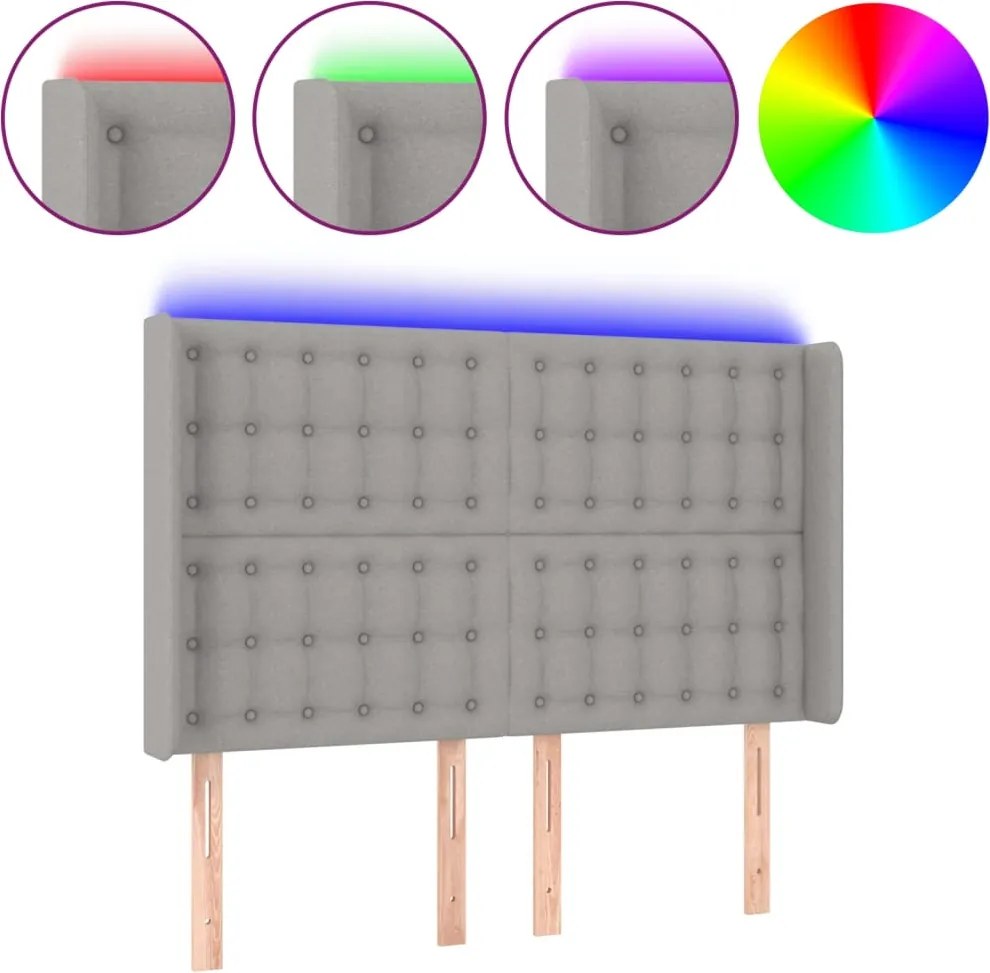 vidaXL világosszürke szövet LED-es fejtámla 147x16x118/128 cm