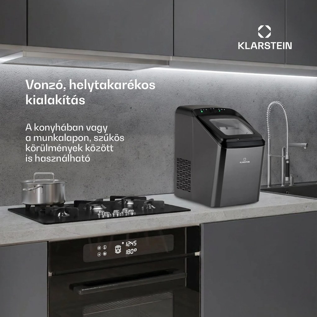 Klarstein Partytime, jégkocka készítő, tiszta jég, 15 kg/24 h, rozsdamentes acél