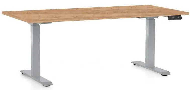 OfficeTech D állítható magasságú asztal, 160 x 80 cm, szürke alap, craft tölgy