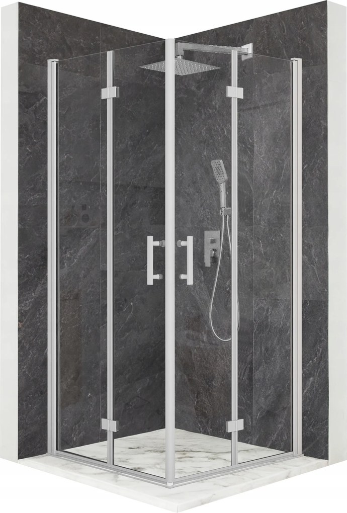Zuhanykabin 80x80cm összecsukható ajtó króm üveg Esg 6mm bevonat