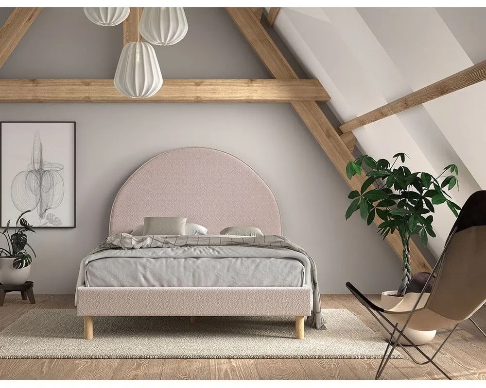 Rózsaszín kárpitozott egyszemélyes ágy ágyráccsal 140x200 cm MOON – Vipack