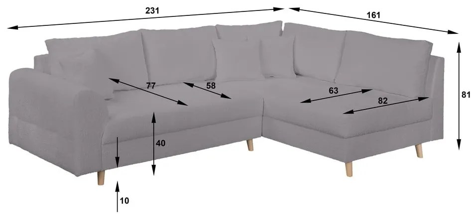 Sötétszürke buklé sarokkanapé (jobb oldali) Ariella – Ropez