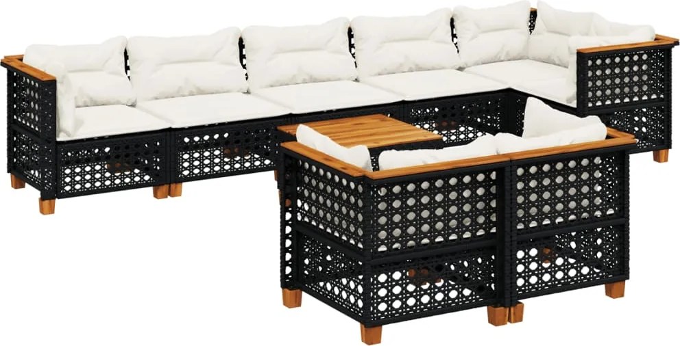 vidaXL 9 részes fekete polyrattan kerti ülőgarnitúra párnákkal