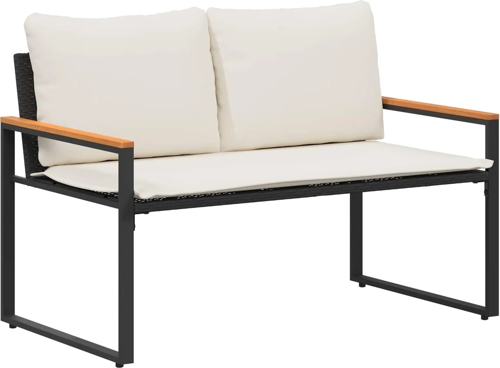 vidaXL pad párnával Fekete és krémfehér 115 x 65 x 72 cm Rattan