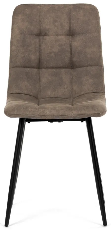 Scaun de sufragerie, material vintage maro închis, picioare metalice negre