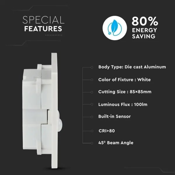 LED lépcsővilágítás mozgásérzékelővel LED/3W/230V 4000K fehér