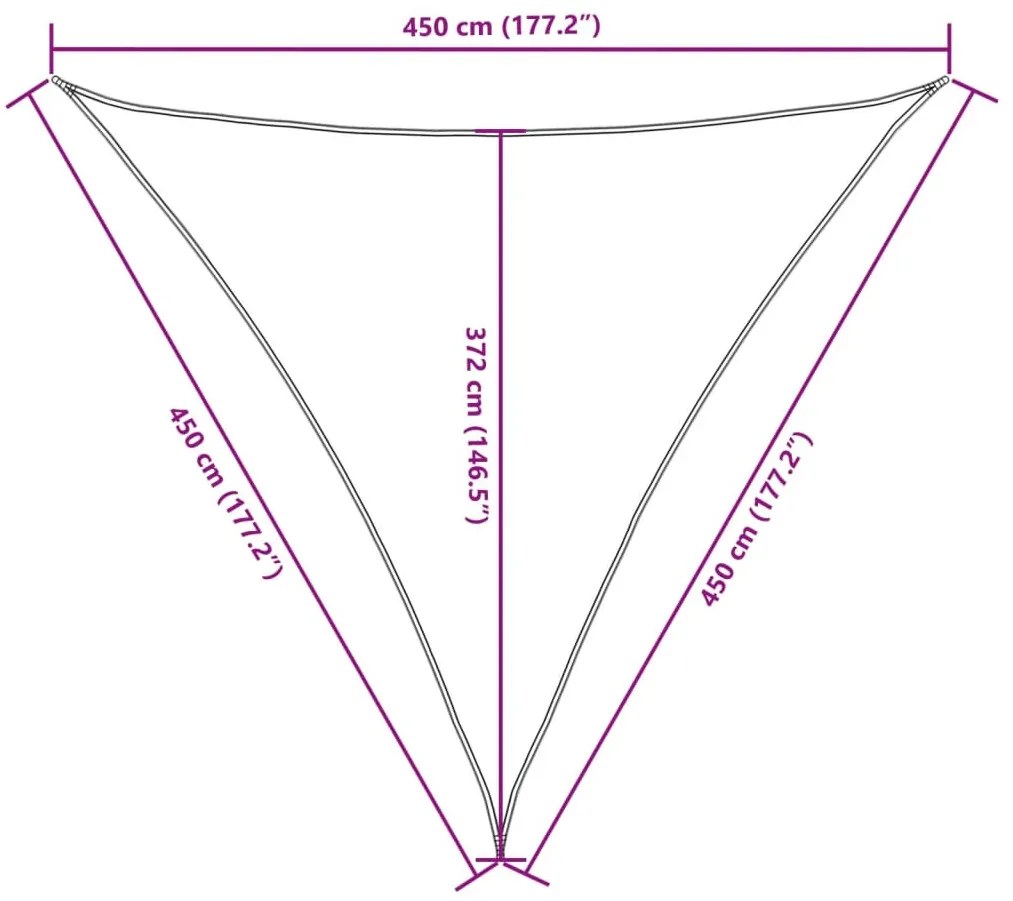 fehér háromszögű oxford-szövet napvitorla 4,5 x 4,5 x 4,5 m