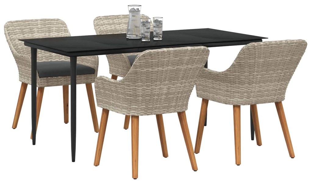 vidaXL Kert étkező szett párnával 5 pcs Világosszürke polirattan