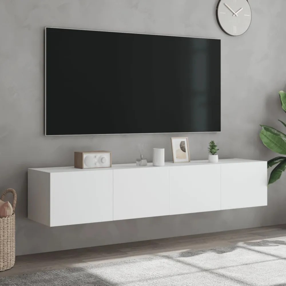 2 db fehér falra szerelhető TV-szekrény LED-del 60x35x31 cm