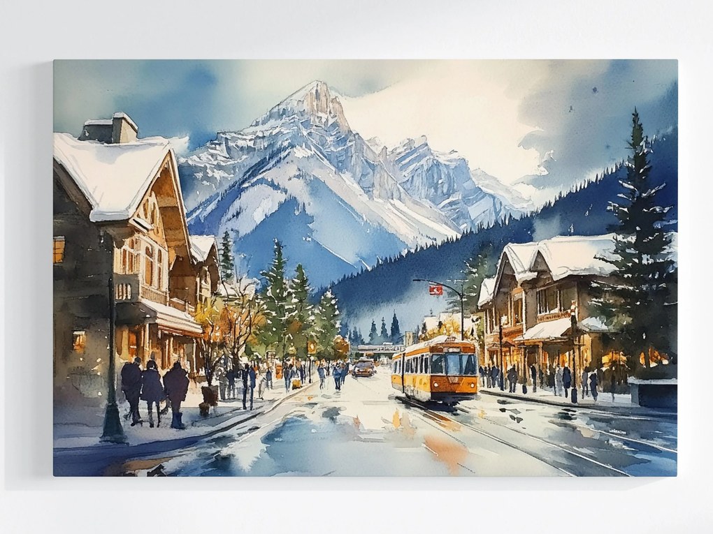 Vászonkép Canvas Város Üdülőhely Hegyek Tél Hó Utca Fagy 120x80