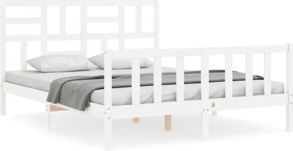 vidaXL fehér tömör fa ágykeret fejtámlával King Size