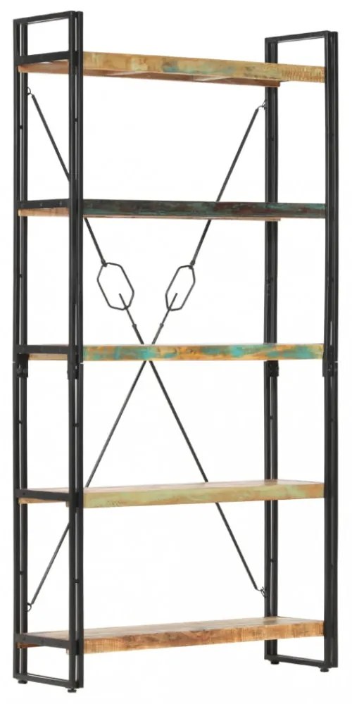 5 szintes tömör újrahasznosított fa könyvespolc 90x30x180 cm