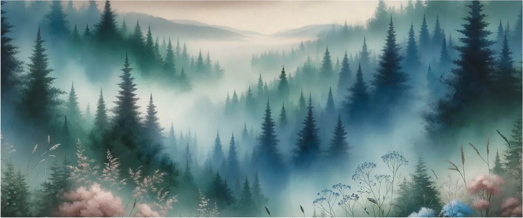 Kép - Erdős táj köddel (120x50 cm)