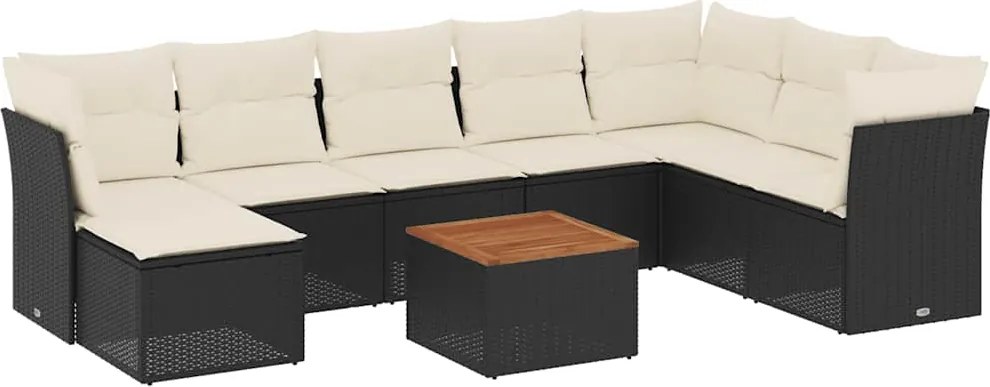 vidaXL 9 részes fekete polyrattan kerti ülőgarnitúra párnákkal