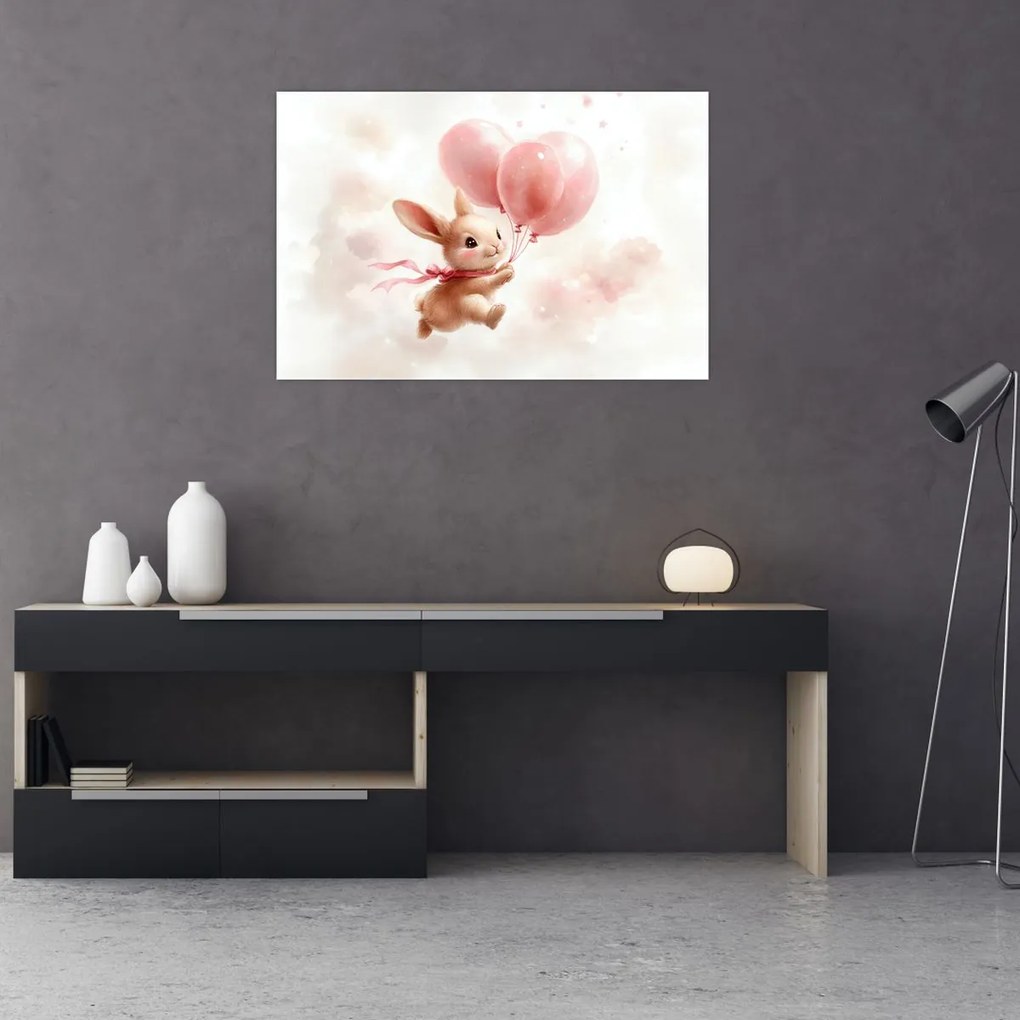 Kép - Nyuszi léggömbökkel (90x60 cm)