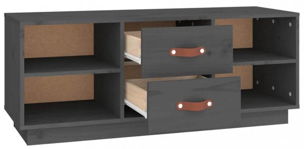 szürke tömör fenyőfa TV-szekrény 100x34x40 cm