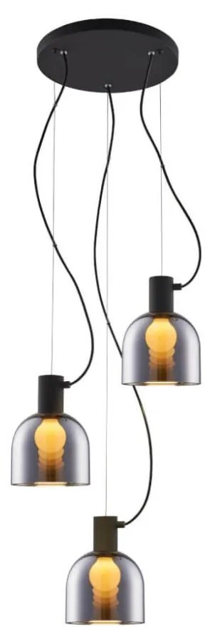 Klausen 113008 - Csillár zsinóron FIRE 3xE27/9W/230V szürke/fekete